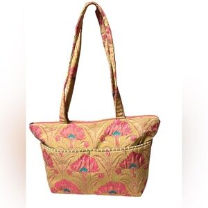 Maruca Floral Patterned Tote Bag - Pink and Gold Color